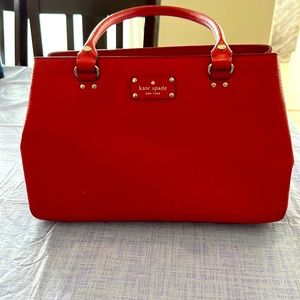 Red Leather Structured Kate Spade shoulder purse bag, with organization